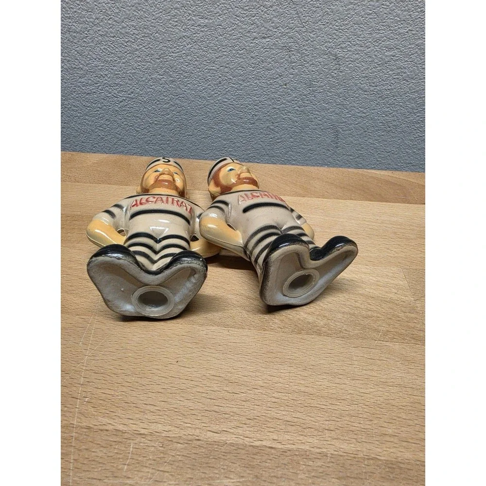Vintage Alcatraz Prisoner Salt & Pepper Shakers Set Convict Theme Kitchen Decor